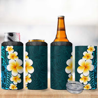 Turquosie Polynesia 4 in 1 Can Cooler Tumbler Plumeria Tropical Leaves With Galaxy Polynesian Art