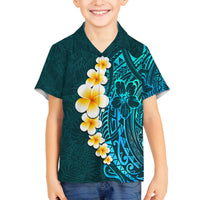 Turquosie Polynesia Family Matching Puletasi Dress and Hawaiian Shirt Plumeria Tropical Leaves With Galaxy Polynesian Art LT14 Son's Shirt Turquoise - Polynesian Pride