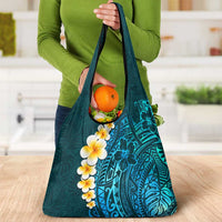 Turquosie Polynesia Grocery Bag Plumeria Tropical Leaves With Galaxy Polynesian Art LT14 - Polynesian Pride
