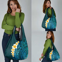 Turquosie Polynesia Grocery Bag Plumeria Tropical Leaves With Galaxy Polynesian Art LT14 - Polynesian Pride