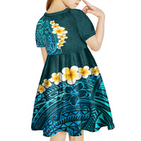 Turquosie Polynesia Kid Short Sleeve Dress Plumeria Tropical Leaves With Galaxy Polynesian Art LT14 - Polynesian Pride