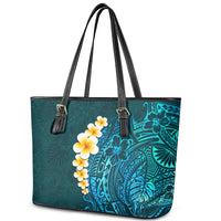 Turquosie Polynesia Leather Tote Bag Plumeria Tropical Leaves With Galaxy Polynesian Art LT14 - Polynesian Pride