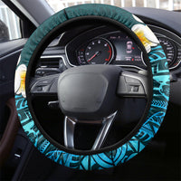 Turquosie Polynesia Steering Wheel Cover Plumeria Tropical Leaves With Galaxy Polynesian Art LT14 - Polynesian Pride