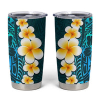 Turquosie Polynesia Tumbler Cup Plumeria Tropical Leaves With Galaxy Polynesian Art LT14 Turquoise - Polynesian Pride