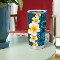 Turquosie Polynesia Tumbler Cup Plumeria Tropical Leaves With Galaxy Polynesian Art LT14 - Polynesian Pride