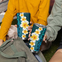 Turquosie Polynesia Tumbler Cup Plumeria Tropical Leaves With Galaxy Polynesian Art LT14 - Polynesian Pride