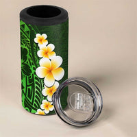 Green Polynesia 4 in 1 Can Cooler Tumbler Plumeria Tropical Leaves With Galaxy Polynesian Art