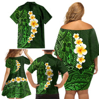 Green Polynesia Family Matching Off Shoulder Short Dress and Hawaiian Shirt Plumeria Tropical Leaves With Galaxy Polynesian Art LT14 - Polynesian Pride