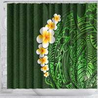 Green Polynesia Shower Curtain Plumeria Tropical Leaves With Galaxy Polynesian Art LT14 - Polynesian Pride