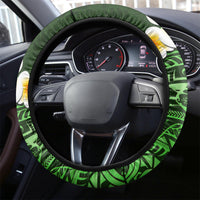 Green Polynesia Steering Wheel Cover Plumeria Tropical Leaves With Galaxy Polynesian Art LT14 - Polynesian Pride