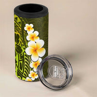 Lime Green Tropical Plumeria With Galaxy Polynesian Art 4 in 1 Can Cooler Tumbler