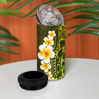 Lime Green Tropical Plumeria With Galaxy Polynesian Art 4 in 1 Can Cooler Tumbler