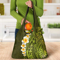 Lime Green Tropical Plumeria With Galaxy Polynesian Art Grocery Bag LT14 - Polynesian Pride