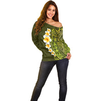 Lime Green Tropical Plumeria With Galaxy Polynesian Art Off Shoulder Sweater LT14 - Polynesian Pride