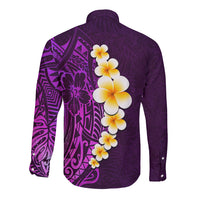 Purple Tropical Plumeria With Galaxy Polynesian Art Long Sleeve Button Shirt LT14 - Polynesian Pride