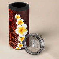 Red Tropical Plumeria With Galaxy Polynesian Art 4 in 1 Can Cooler Tumbler