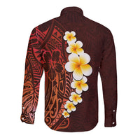 Red Tropical Plumeria With Galaxy Polynesian Art Long Sleeve Button Shirt LT14 - Polynesian Pride