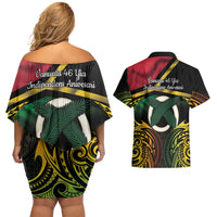 Vanuatu 1980 Couples Matching Off Shoulder Short Dress and Hawaiian Shirt Hapi 46 Yia Indipendens Anivesari LT14 - Polynesian Pride