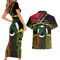 Vanuatu 1980 Couples Matching Short Sleeve Bodycon Dress and Hawaiian Shirt Hapi 46 Yia Indipendens Anivesari LT14 - Polynesian Pride