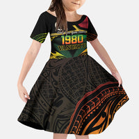 Vanuatu 1980 Family Matching Long Sleeve Bodycon Dress and Hawaiian Shirt Hapi 46 Yia Indipendens Anivesari LT14 Daughter's Dress Black - Polynesian Pride