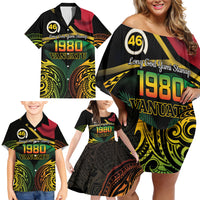 Vanuatu 1980 Family Matching Off Shoulder Short Dress and Hawaiian Shirt Hapi 46 Yia Indipendens Anivesari LT14 - Polynesian Pride