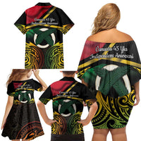 Vanuatu 1980 Family Matching Off Shoulder Short Dress and Hawaiian Shirt Hapi 45 Yia Indipendens Anivesari