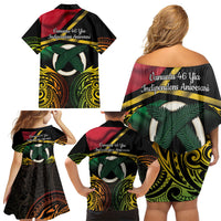 Vanuatu 1980 Family Matching Off Shoulder Short Dress and Hawaiian Shirt Hapi 46 Yia Indipendens Anivesari LT14 - Polynesian Pride