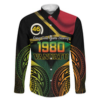 Vanuatu 1980 Family Matching Off Shoulder Short Dress and Hawaiian Shirt Hapi 46 Yia Indipendens Anivesari LT14 Dad's Shirt - Long Sleeve Black - Polynesian Pride