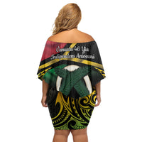 Vanuatu 1980 Family Matching Off Shoulder Short Dress and Hawaiian Shirt Hapi 46 Yia Indipendens Anivesari LT14 - Polynesian Pride