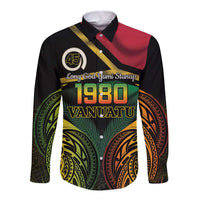 Vanuatu 1980 Long Sleeve Button Shirt Hapi 45 Yia Indipendens Anivesari LT14 Unisex Black - Polynesian Pride