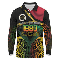 Vanuatu 1980 Long Sleeve Polo Shirt Hapi 46 Yia Indipendens Anivesari LT14 Black - Polynesian Pride