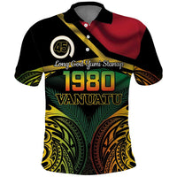 Vanuatu 1980 Polo Shirt Hapi 46 Yia Indipendens Anivesari LT14 Black - Polynesian Pride