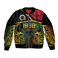 Vanuatu 1980 Sleeve Zip Bomber Jacket Hapi 46 Yia Indipendens Anivesari LT14 Unisex Black - Polynesian Pride