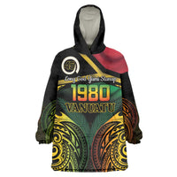 Vanuatu 1980 Wearable Blanket Hoodie Hapi 46 Yia Indipendens Anivesari LT14 One Size Black - Polynesian Pride