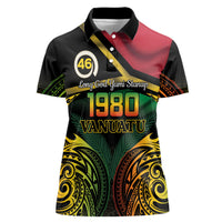 Vanuatu 1980 Women Polo Shirt Hapi 46 Yia Indipendens Anivesari LT14 Female Black - Polynesian Pride
