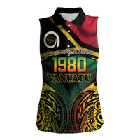 Vanuatu 1980 Women Sleeveless Polo Shirt Hapi 46 Yia Indipendens Anivesari LT14 Female Black - Polynesian Pride