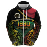 Vanuatu 1980 Zip Hoodie Hapi 46 Yia Indipendens Anivesari LT14 Pullover Hoodie Black - Polynesian Pride