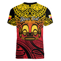 Personalised Marquesas Islands Women V Neck T Shirt Tiki Polynesian Marquesan Pattern LT14 - Polynesian Pride