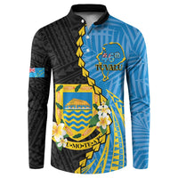 Tuvalu Independence Day Button Sweatshirt Manuia te tutokotasi o Tuvaluan Dolphin Tattoo LT14 Blue - Polynesian Pride