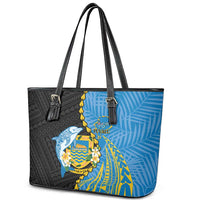 Tuvalu Independence Day Leather Tote Bag Manuia te tutokotasi o Tuvaluan Dolphin Tattoo LT14 - Polynesian Pride