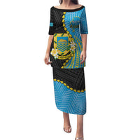 Tuvalu Independence Day Puletasi Manuia te tutokotasi o Tuvaluan Dolphin Tattoo LT14 Long Dress Blue - Polynesian Pride