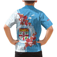 Personalised Fiji Day Family Matching Mermaid Dress and Hawaiian Shirt Fijian Tapa Pattern Mix Tagimoucia - Blue Version