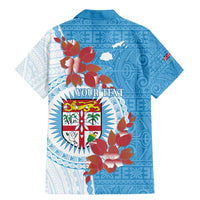 Personalised Fiji Day Family Matching Mermaid Dress and Hawaiian Shirt Fijian Tapa Pattern Mix Tagimoucia - Blue Version