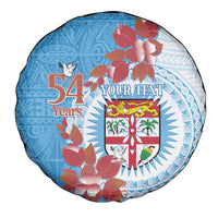 Personalised Fiji Day Spare Tire Cover Fijian Tapa Pattern Mix Tagimoucia - Blue Version