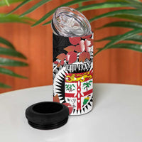 Personalised Fiji Day 4 in 1 Can Cooler Tumbler Fijian Tapa Pattern Mix Tagimoucia - Black Version
