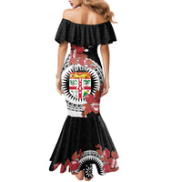 Personalised Fiji Day Family Matching Mermaid Dress and Hawaiian Shirt Fijian Tapa Pattern Mix Tagimoucia - Black Version