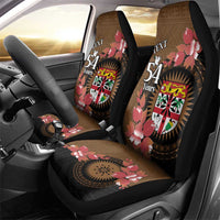 Personalised Fiji Day Car Seat Cover Fijian Tapa Pattern Mix Tagimoucia - Brown Version