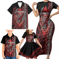Aotearoa Iwi Ngapuhi Personalised Family Matching Short Sleeve Bodycon Dress and Hawaiian Shirt NZ Maori Humpback Whale Taniko Motifs LT14 - Polynesian Pride