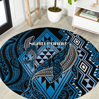 Aotearoa Iwi Ngati Porou Round Carpet NZ Maori Humpback Whale Taniko Motifs LT14 Blue - Polynesian Pride