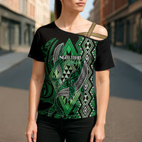 Aotearoa Iwi Ngai Tahu Personalised Cross Shoulder Shirt NZ Maori Humpback Whale Taniko Motifs LT14 - Polynesian Pride